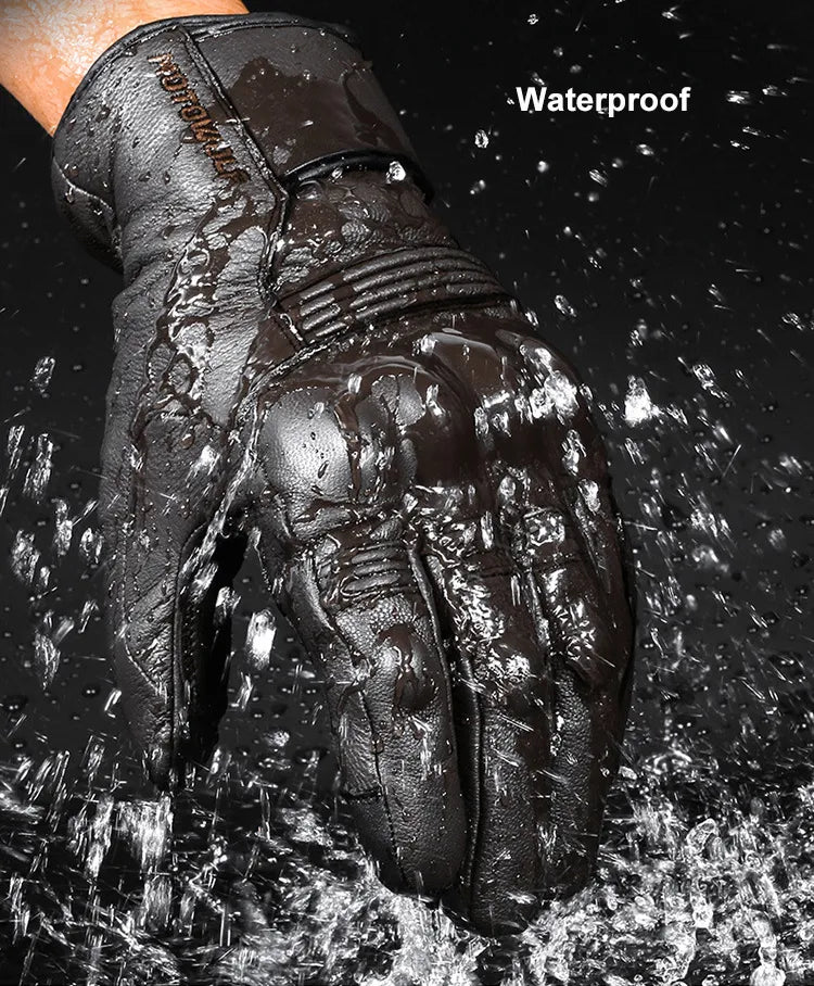 Men or women Premium Leather Waterproof Motorcycle Winter Gloves Unisex Warm Thermal Protection cycling snow skiing