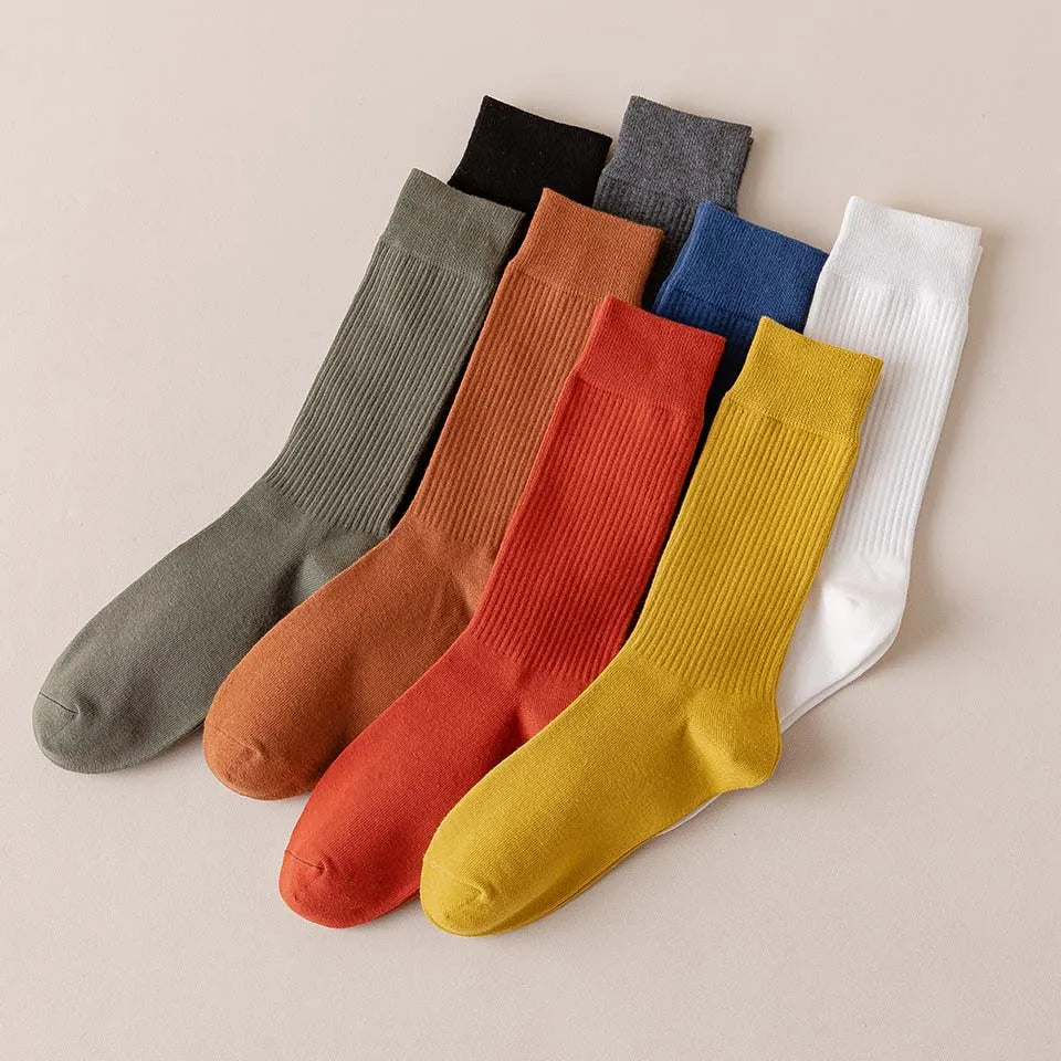 5 Pairs of Men's Thick Cotton Vertical Striped Long Socks business or trendy casual