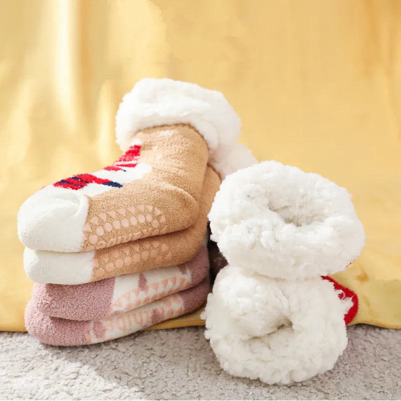 Baby winter cartoon Christmas socks thick cotton, warm and non-slip thermal socks for kids aged 0-4 years old