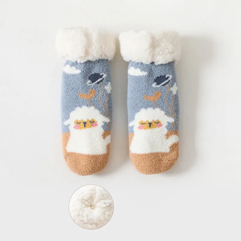 Baby winter cartoon Christmas socks thick cotton, warm and non-slip thermal socks for kids aged 0-4 years old