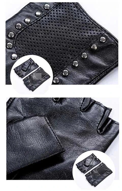 Chic stylish half finger leather motor driving gloves - breathable genuine leather gloves for even sports anti-slip