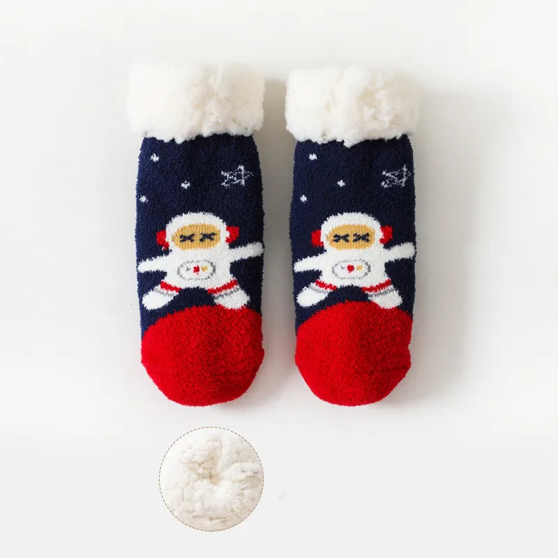 Baby winter cartoon Christmas socks thick cotton, warm and non-slip thermal socks for kids aged 0-4 years old