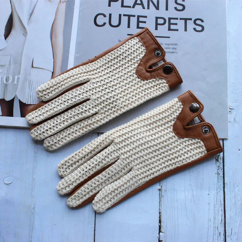 Chic Leather Women's Sheepskin Gloves that are Non-Slip, Touchscreen, Breathable for Driving and Riding excellent gift