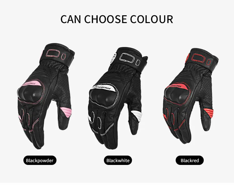 Gants de moto pour femmes en cuir de chèvre véritable, élégance pour écran tactile avec protection des articulations, style rétro d'été