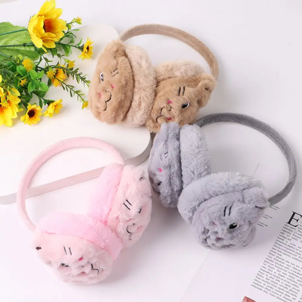 Cozy elegance tiger-themed plush ear warmer earmuffs for women and girls - cartoon cute, soft, and fluffy winter accessories