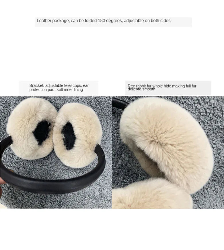 pure luxury with 100% natural rex rabbit fur earmuff women's for winter keep warm ear cover