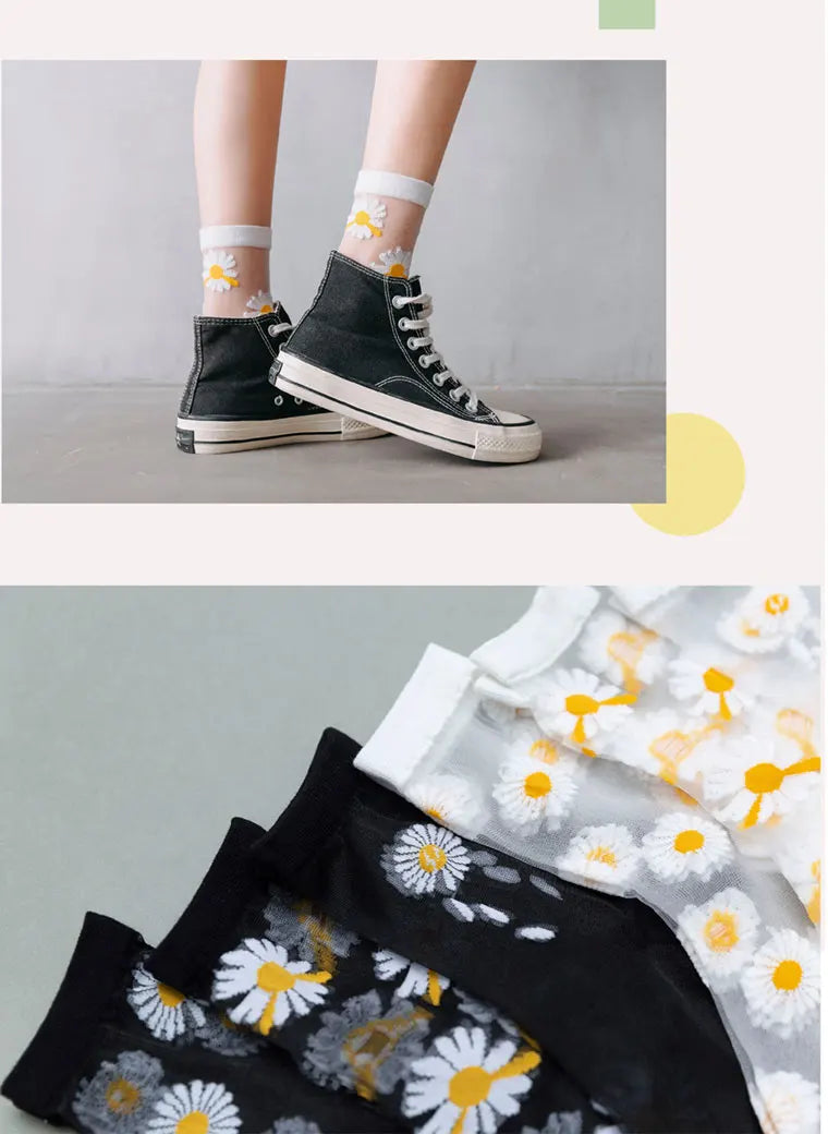 3 pairs super set of women's summer floral socks - delicate crystal-clear daisies, stylish and comfy!