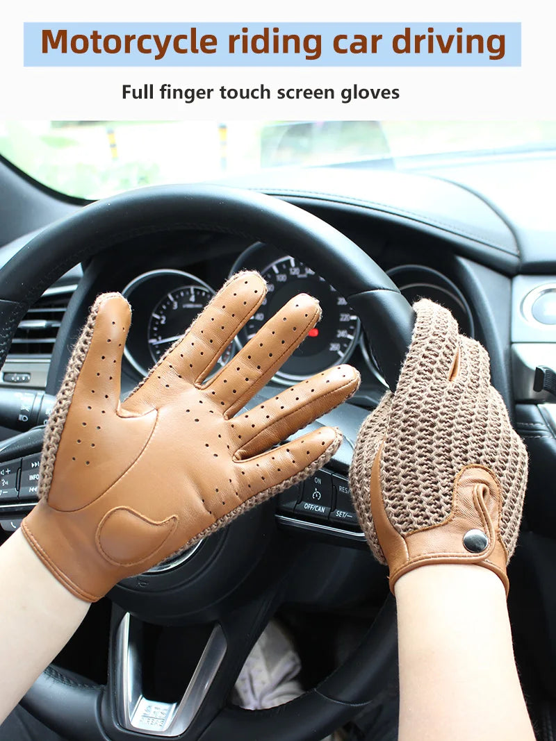 Chic Leather Women's Sheepskin Gloves that are Non-Slip, Touchscreen, Breathable for Driving and Riding excellent gift