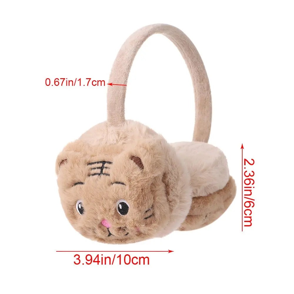 Cozy elegance tiger-themed plush ear warmer earmuffs for women and girls - cartoon cute, soft, and fluffy winter accessories