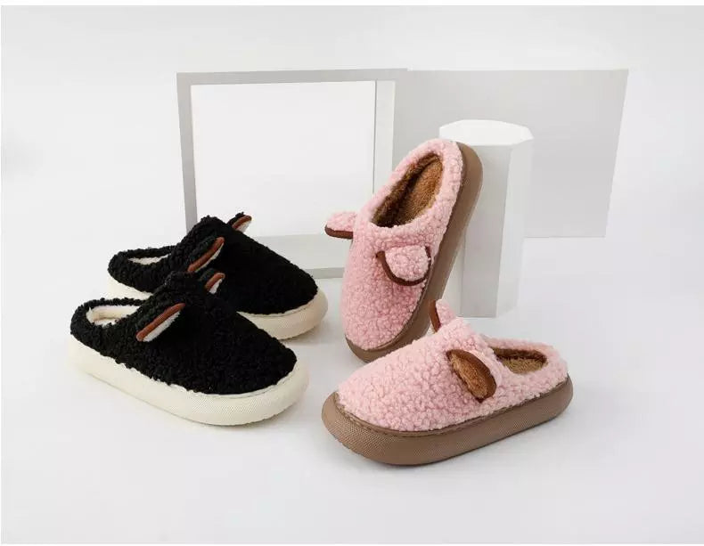 Cozy bliss for winter with our warm fluffy slippers with thick sole - cute cartoon animal sheep for easter ear design for ultimate home comfort kids women