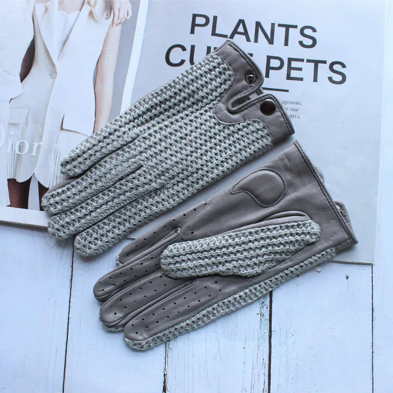 Chic Leather Women's Sheepskin Gloves that are Non-Slip, Touchscreen, Breathable for Driving and Riding excellent gift