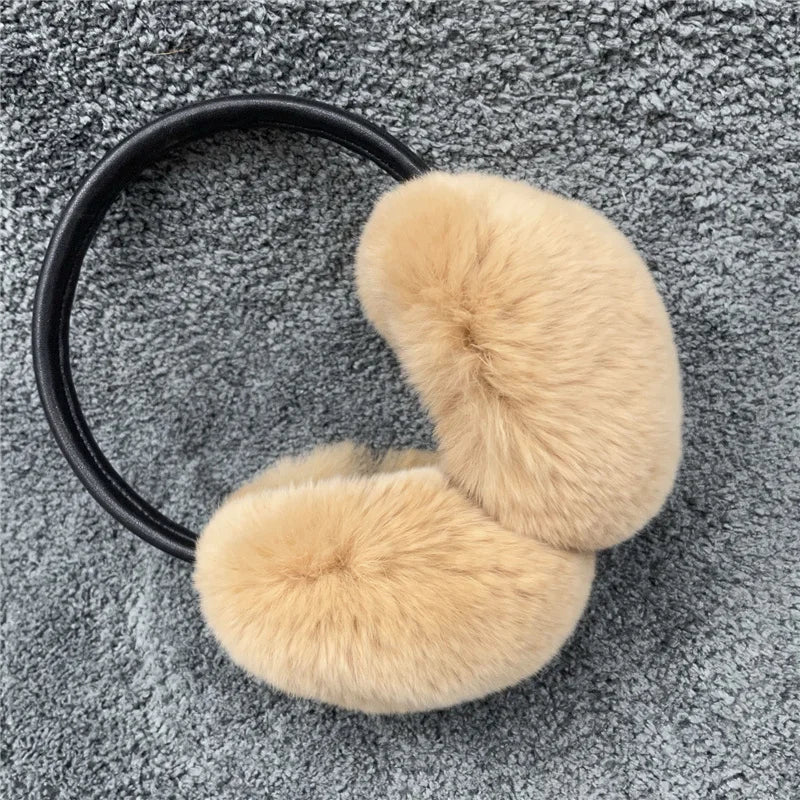 pure luxury with 100% natural rex rabbit fur earmuff women's for winter keep warm ear cover