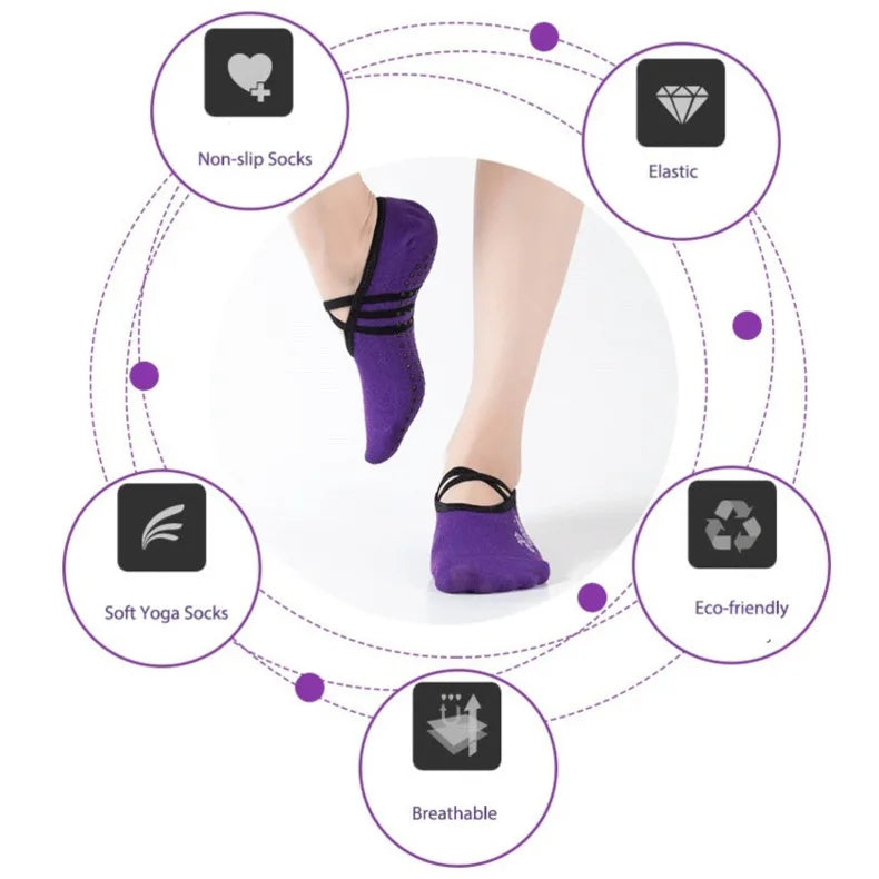 explore our women's non-slip yoga socks with grips & straps that are perfect for ballet, pilates, fitness, gym and bandage dance