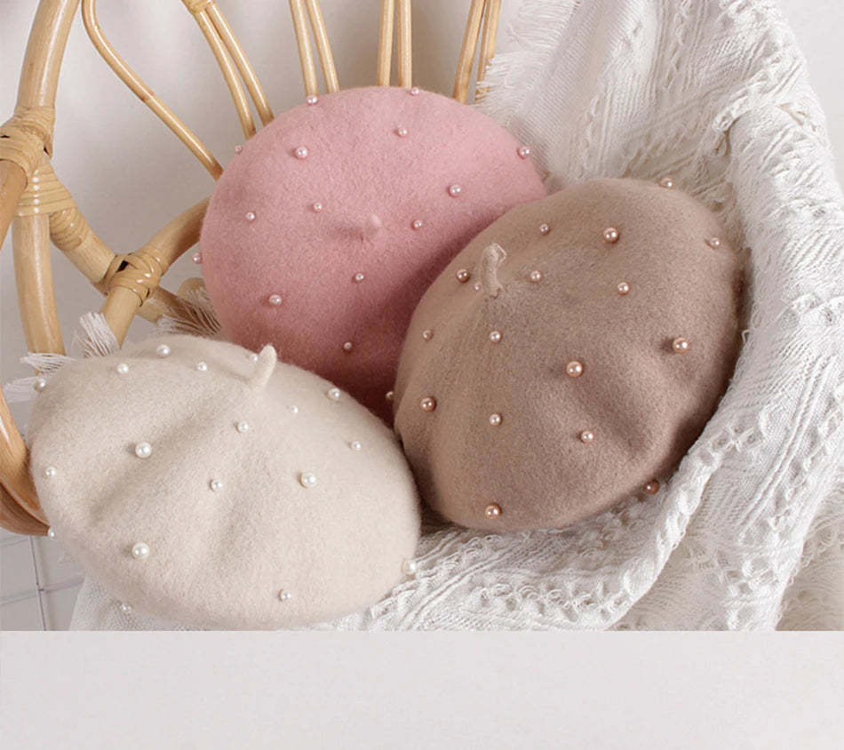 Princess cute lovely pearl baby beret for girls (Kids) - Stylish Beanies for all seasons