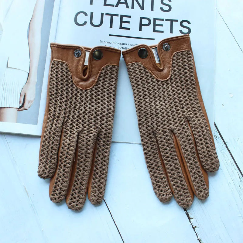 Chic Leather Women's Sheepskin Gloves that are Non-Slip, Touchscreen, Breathable for Driving and Riding excellent gift