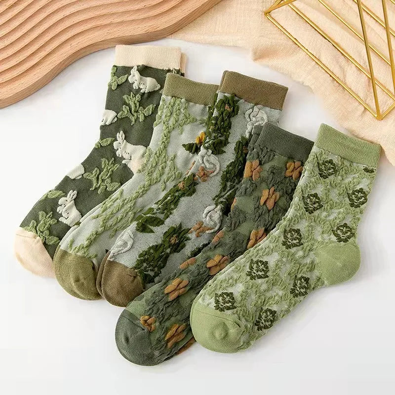 5 Pairs of Retro Embroidery Woman and girls Socks