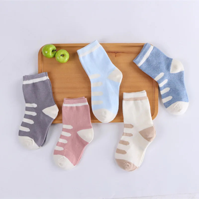 5 pairs girls baby soft cotton socks - warm striped cartoon socks for 0-8 years