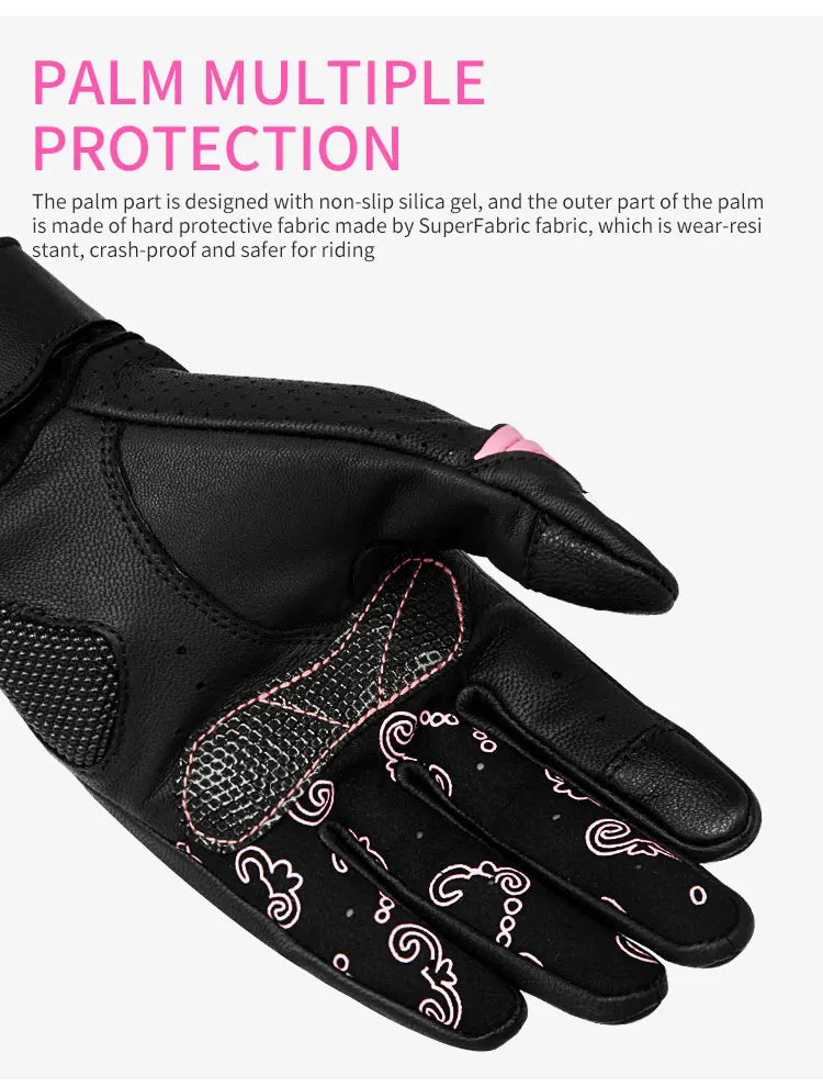 Gants de moto pour femmes en cuir de chèvre véritable, élégance pour écran tactile avec protection des articulations, style rétro d'été