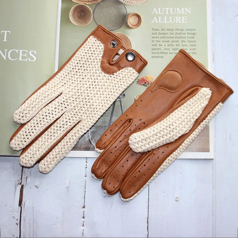 Chic Leather Women's Sheepskin Gloves that are Non-Slip, Touchscreen, Breathable for Driving and Riding excellent gift