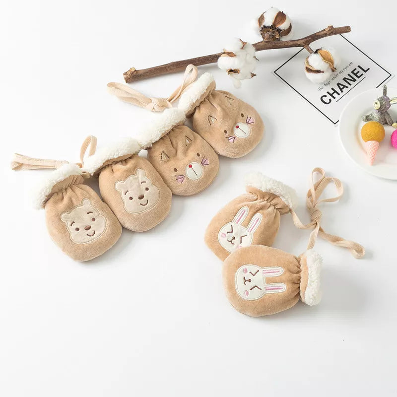 Cartoon baby winter gloves: full finger mittens for infant & toddler hand warmth (0-3Y) - anti-grab, fleece-lined!