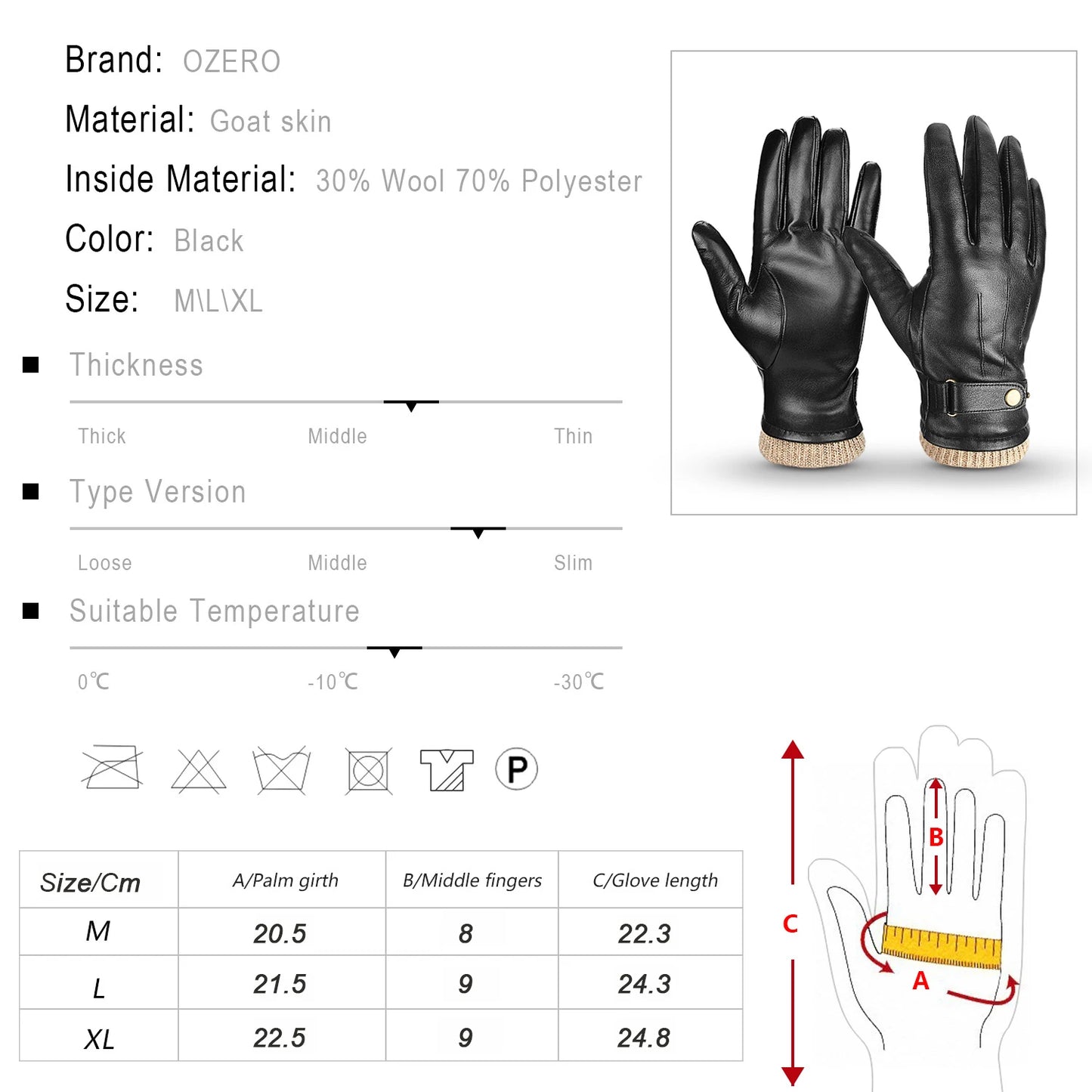 Mens Winter Gloves Nappa Leather Warm Cashmere Touchscreen