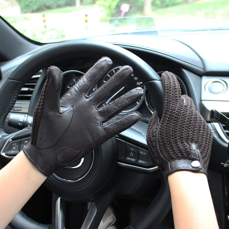 Chic Leather Women's Sheepskin Gloves that are Non-Slip, Touchscreen, Breathable for Driving and Riding excellent gift
