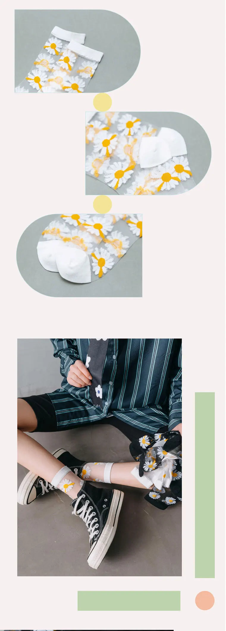 3 pairs super set of women's summer floral socks - delicate crystal-clear daisies, stylish and comfy!