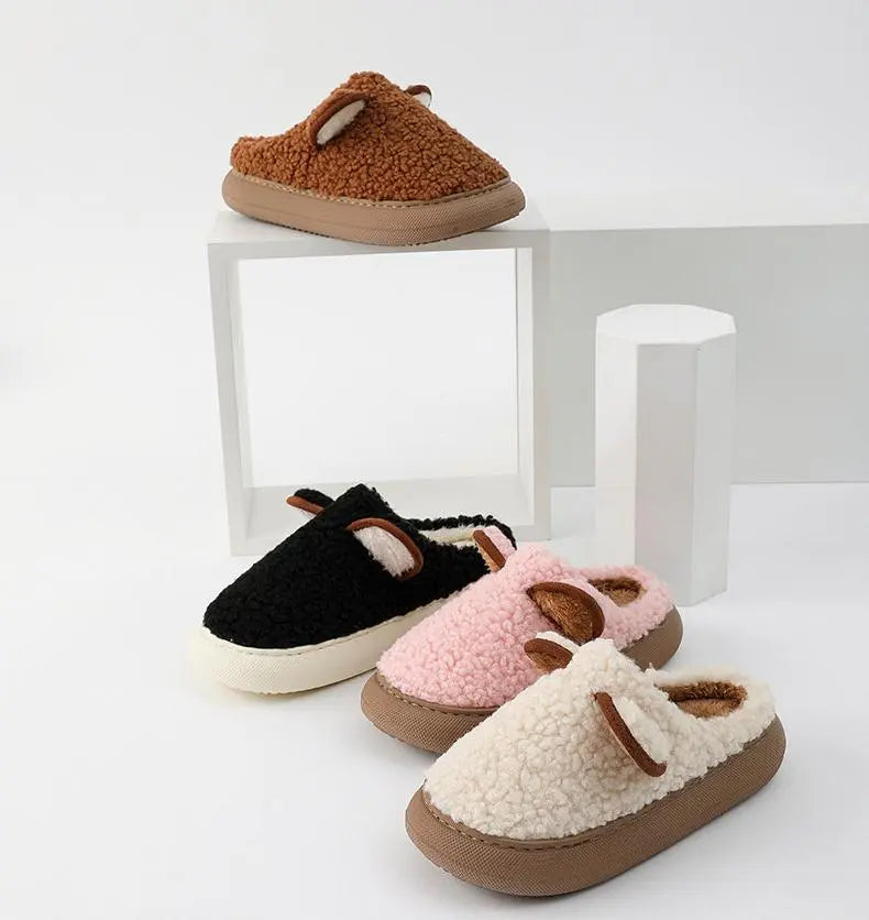 Cozy bliss for winter with our warm fluffy slippers with thick sole - cute cartoon animal sheep for easter ear design for ultimate home comfort kids women