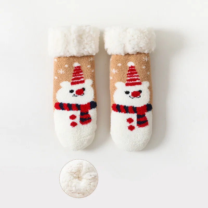 Baby winter cartoon Christmas socks thick cotton, warm and non-slip thermal socks for kids aged 0-4 years old