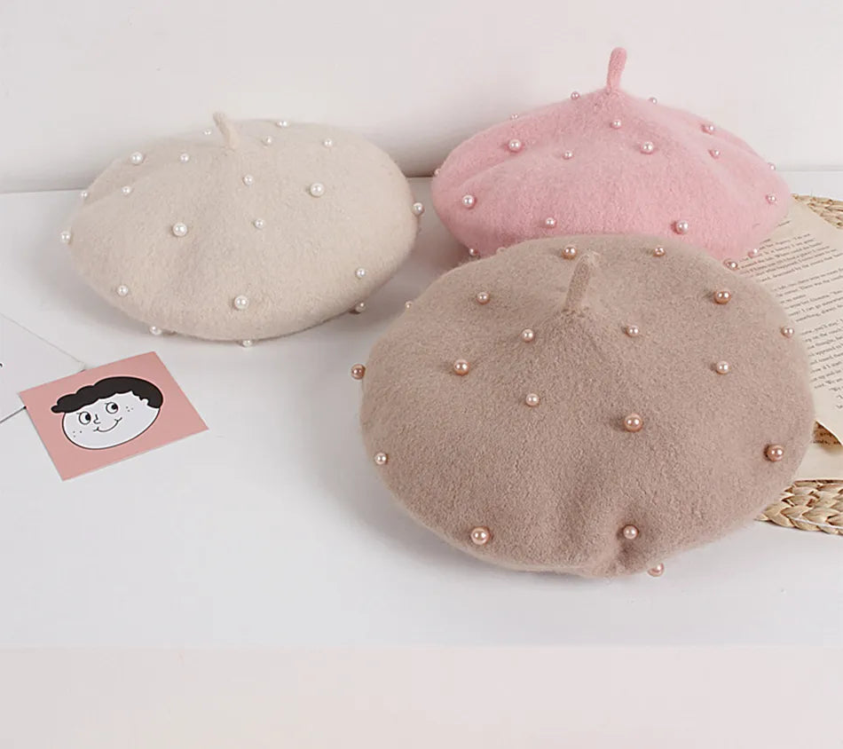 Princess cute lovely pearl baby beret for girls (Kids) - Stylish Beanies for all seasons