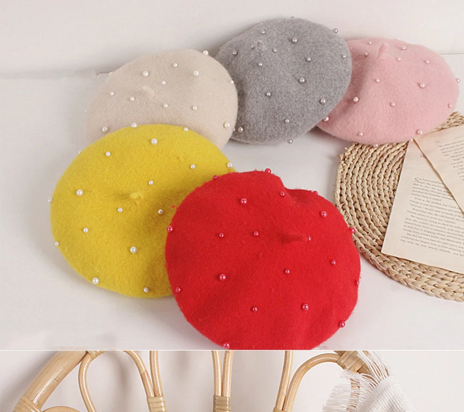 Princess cute lovely pearl baby beret for girls (Kids) - Stylish Beanies for all seasons