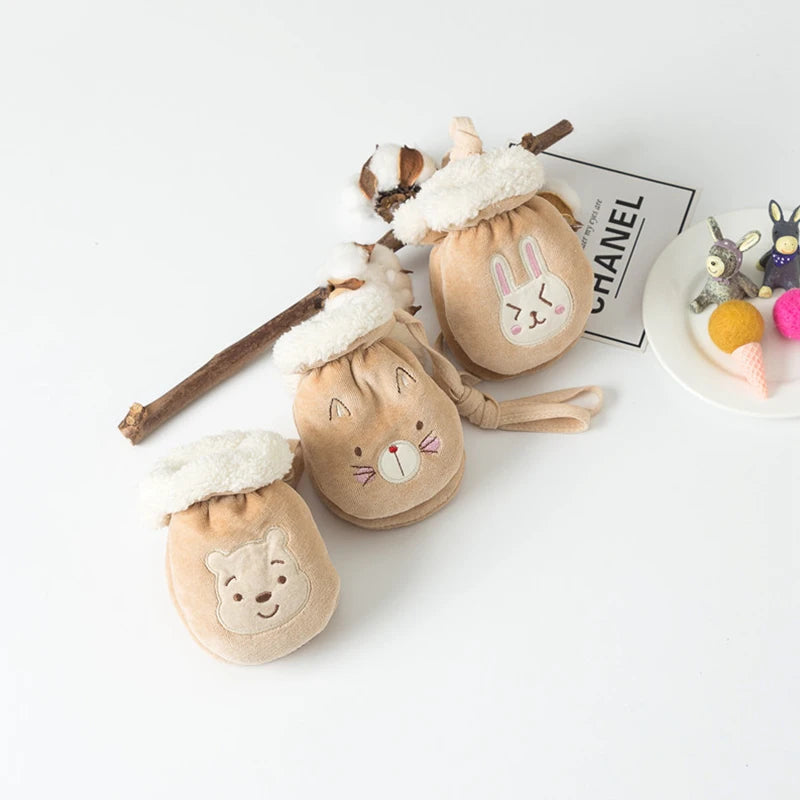 Cartoon baby winter gloves: full finger mittens for infant & toddler hand warmth (0-3Y) - anti-grab, fleece-lined!