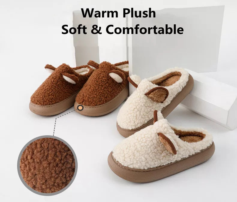 Cozy bliss for winter with our warm fluffy slippers with thick sole - cute cartoon animal sheep for easter ear design for ultimate home comfort kids women