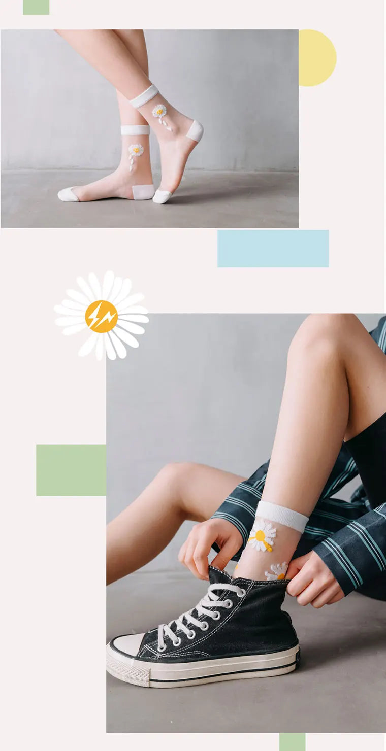 3 pairs super set of women's summer floral socks - delicate crystal-clear daisies, stylish and comfy!