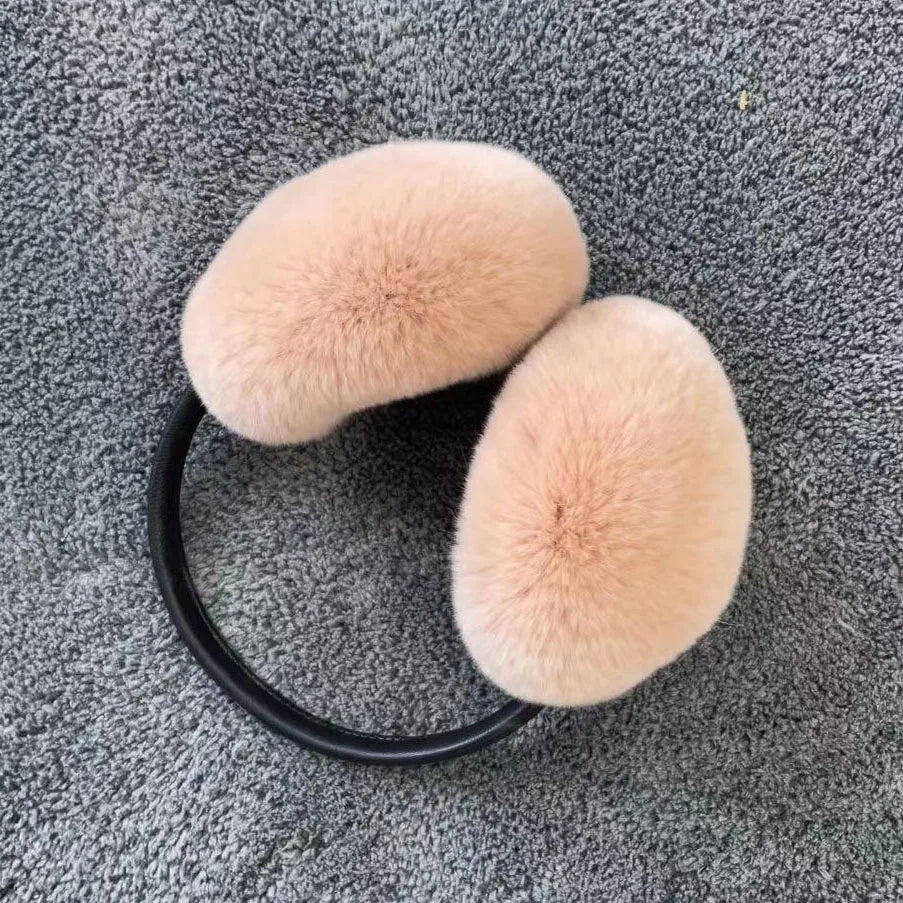 pure luxury with 100% natural rex rabbit fur earmuff women's for winter keep warm ear cover
