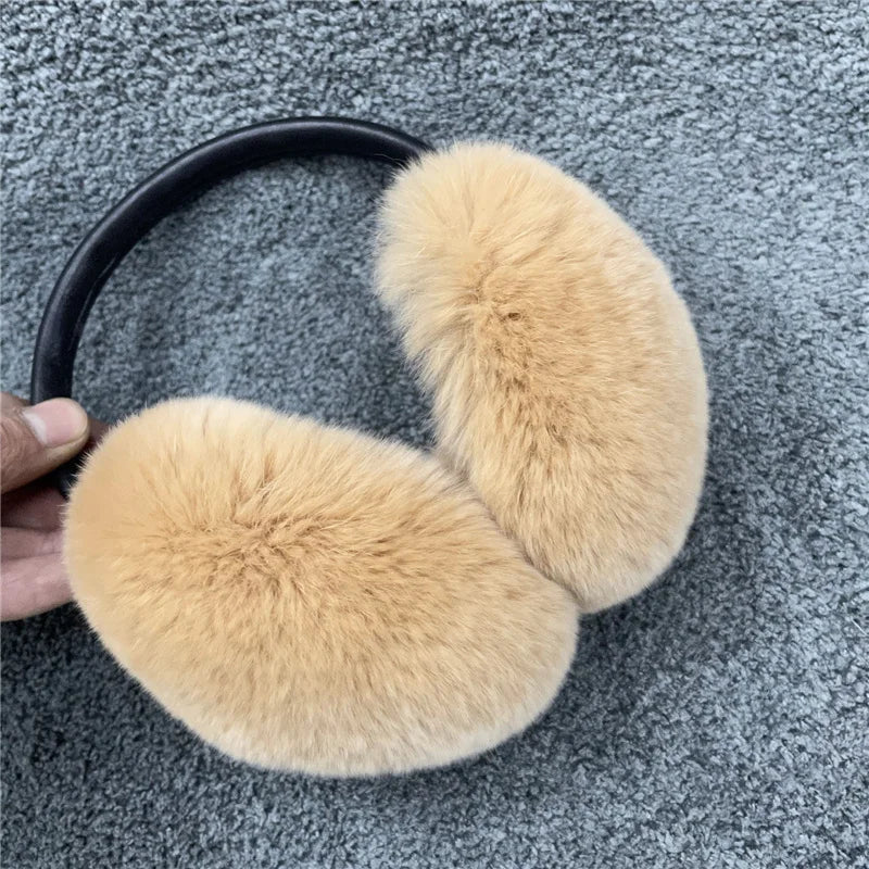 pure luxury with 100% natural rex rabbit fur earmuff women's for winter keep warm ear cover