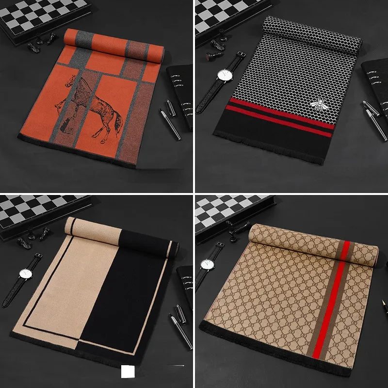 High-Quality Winter classic cashmere feel blend scarf for Men vintage long luxury shawl great gift