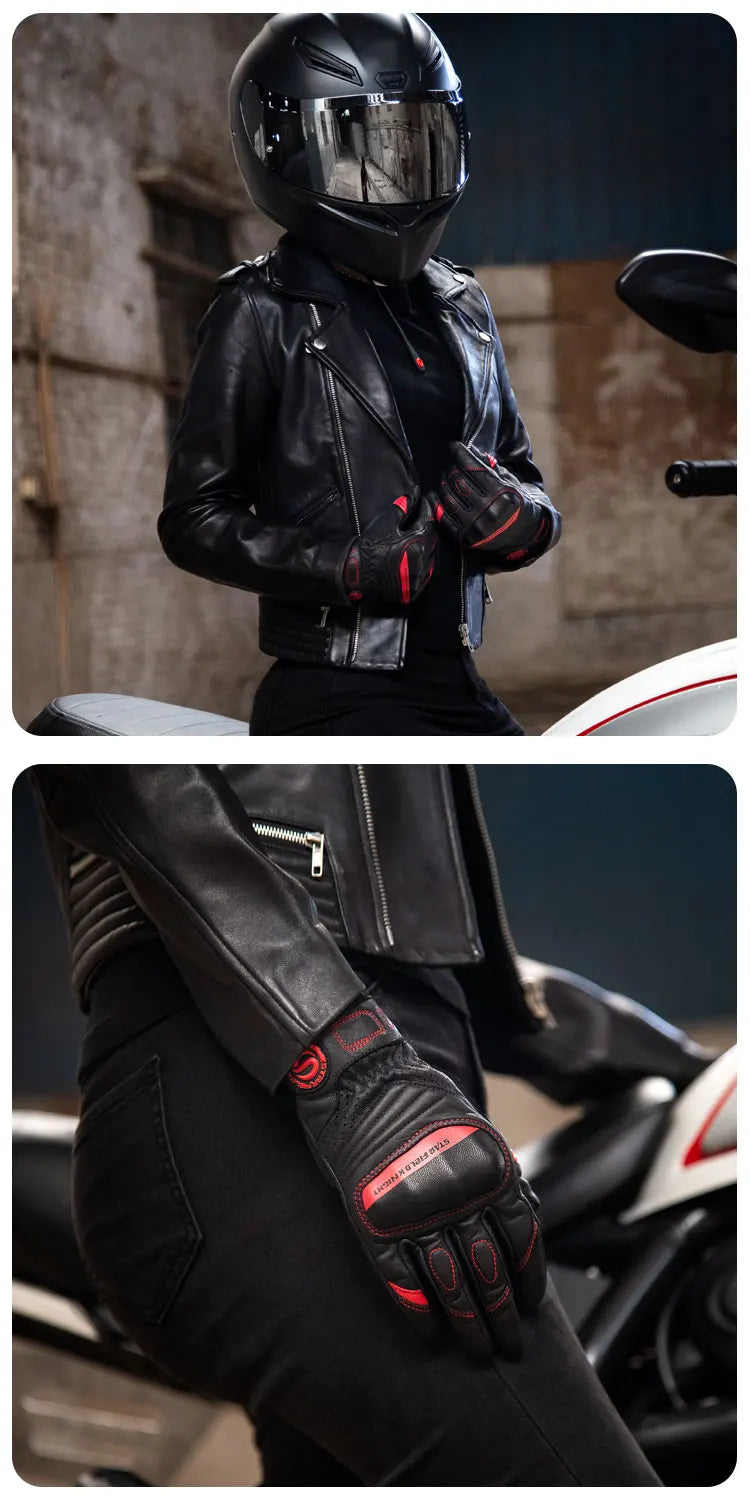 Gants de moto pour femmes en cuir de chèvre véritable, élégance pour écran tactile avec protection des articulations, style rétro d'été