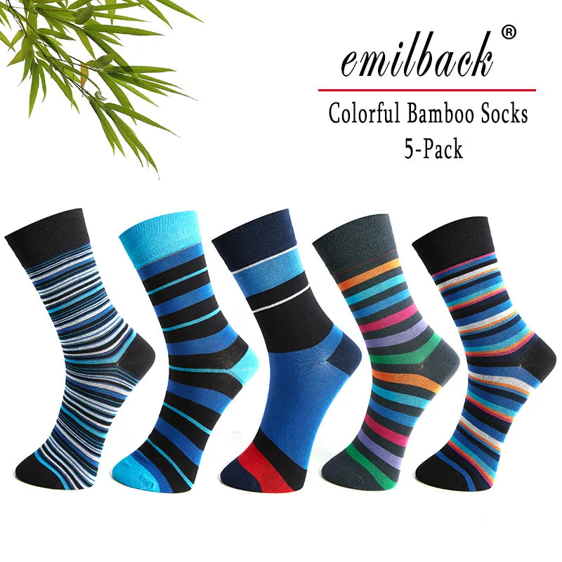 5 Paar bunte, weiche, atmungsaktive Herrensocken aus Bambusmischung