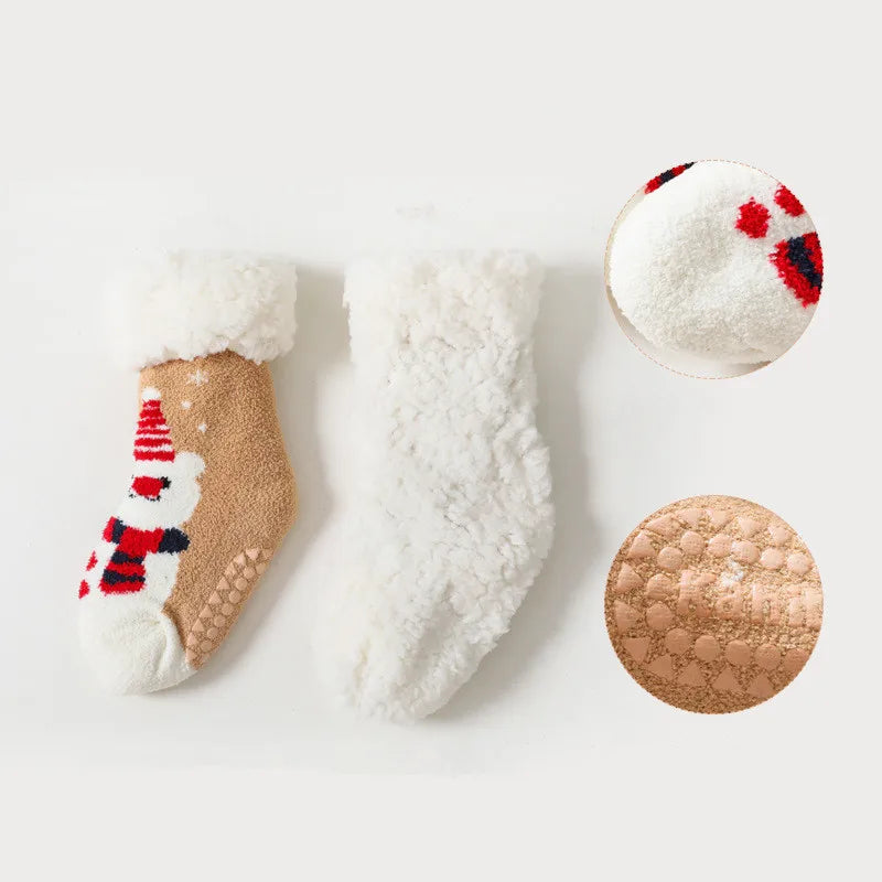 Baby winter cartoon Christmas socks thick cotton, warm and non-slip thermal socks for kids aged 0-4 years old