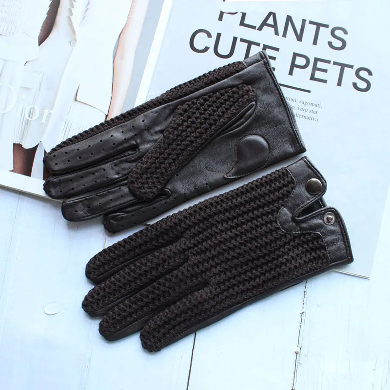 Chic Leather Women's Sheepskin Gloves that are Non-Slip, Touchscreen, Breathable for Driving and Riding excellent gift