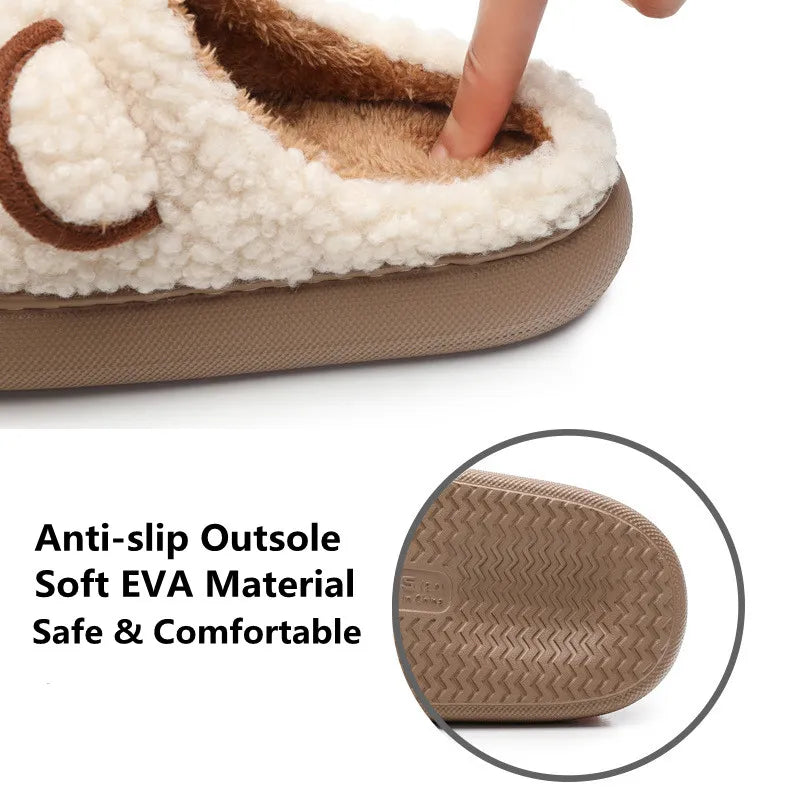 Cozy bliss for winter with our warm fluffy slippers with thick sole - cute cartoon animal sheep for easter ear design for ultimate home comfort kids women