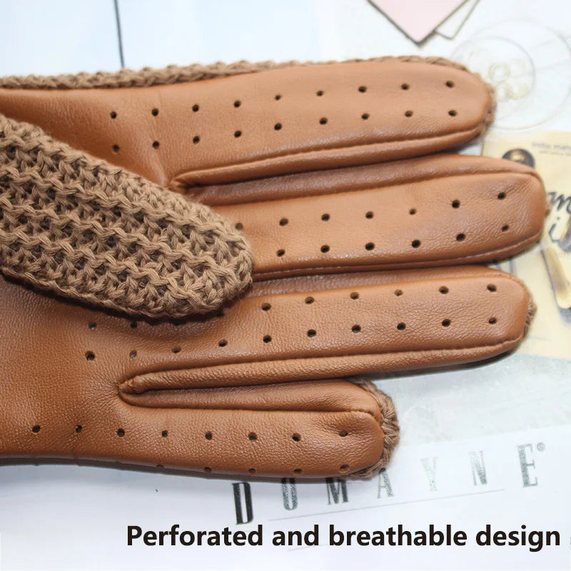 Chic Leather Women's Sheepskin Gloves that are Non-Slip, Touchscreen, Breathable for Driving and Riding excellent gift