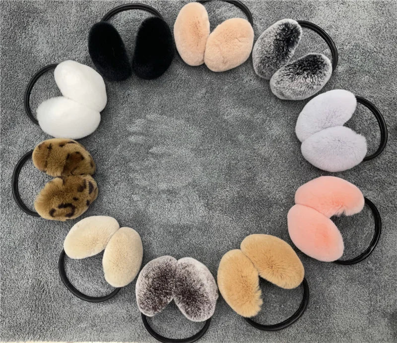 pure luxury with 100% natural rex rabbit fur earmuff women's for winter keep warm ear cover