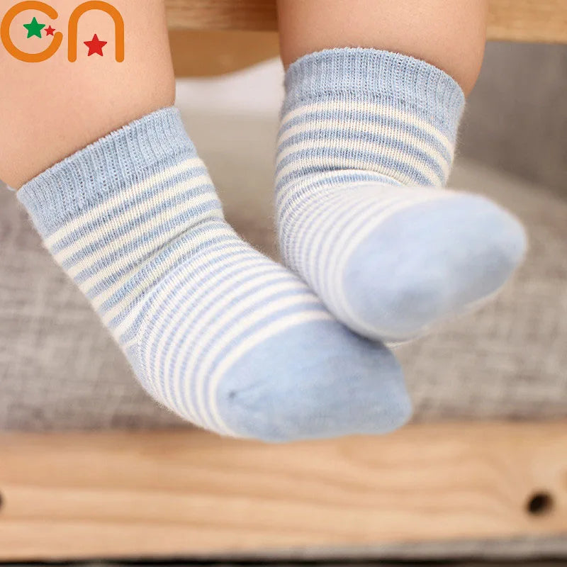 5 pairs girls baby soft cotton socks - warm striped cartoon socks for 0-8 years