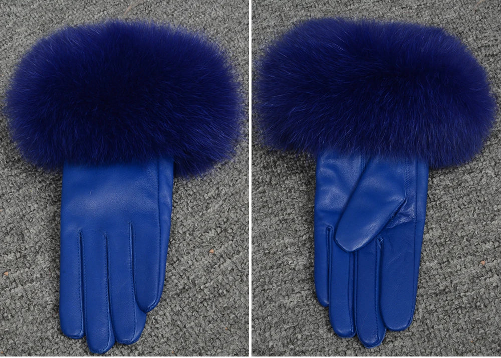 Fashionable Genuine Leather Gloves Real Sheepskin with Eco-Friendly Faux Fur for Women