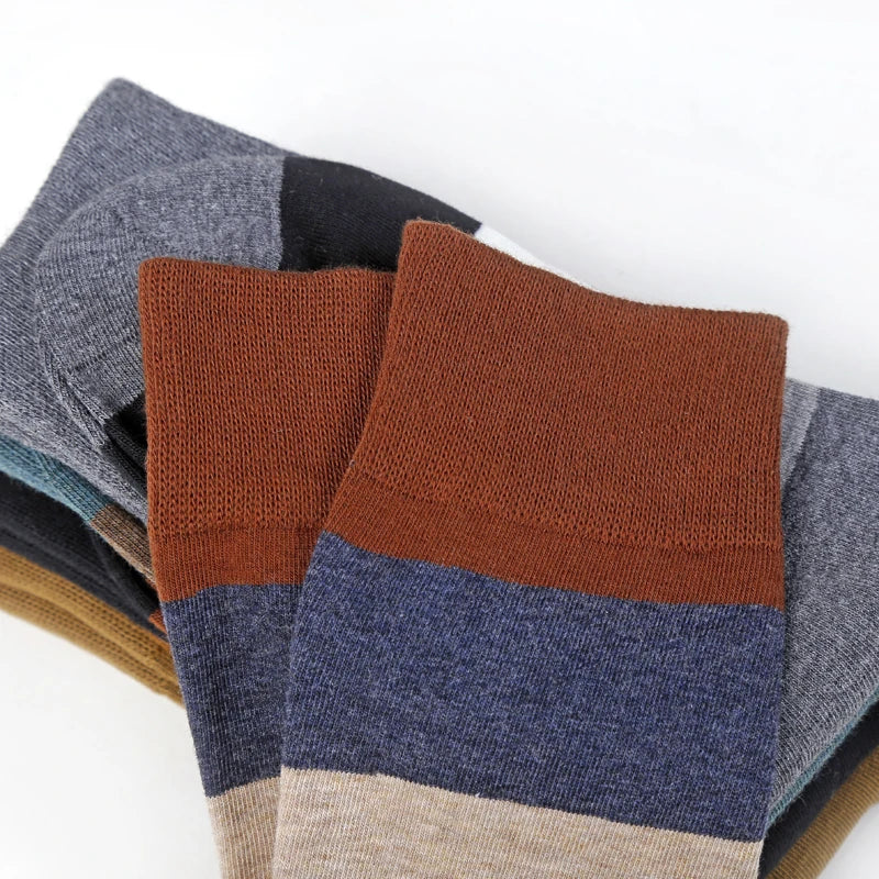 Men's Fashion trendy business or fun colorful large stripe Cotton Socks, 5 Pairs/Lot, Sizes 39-44