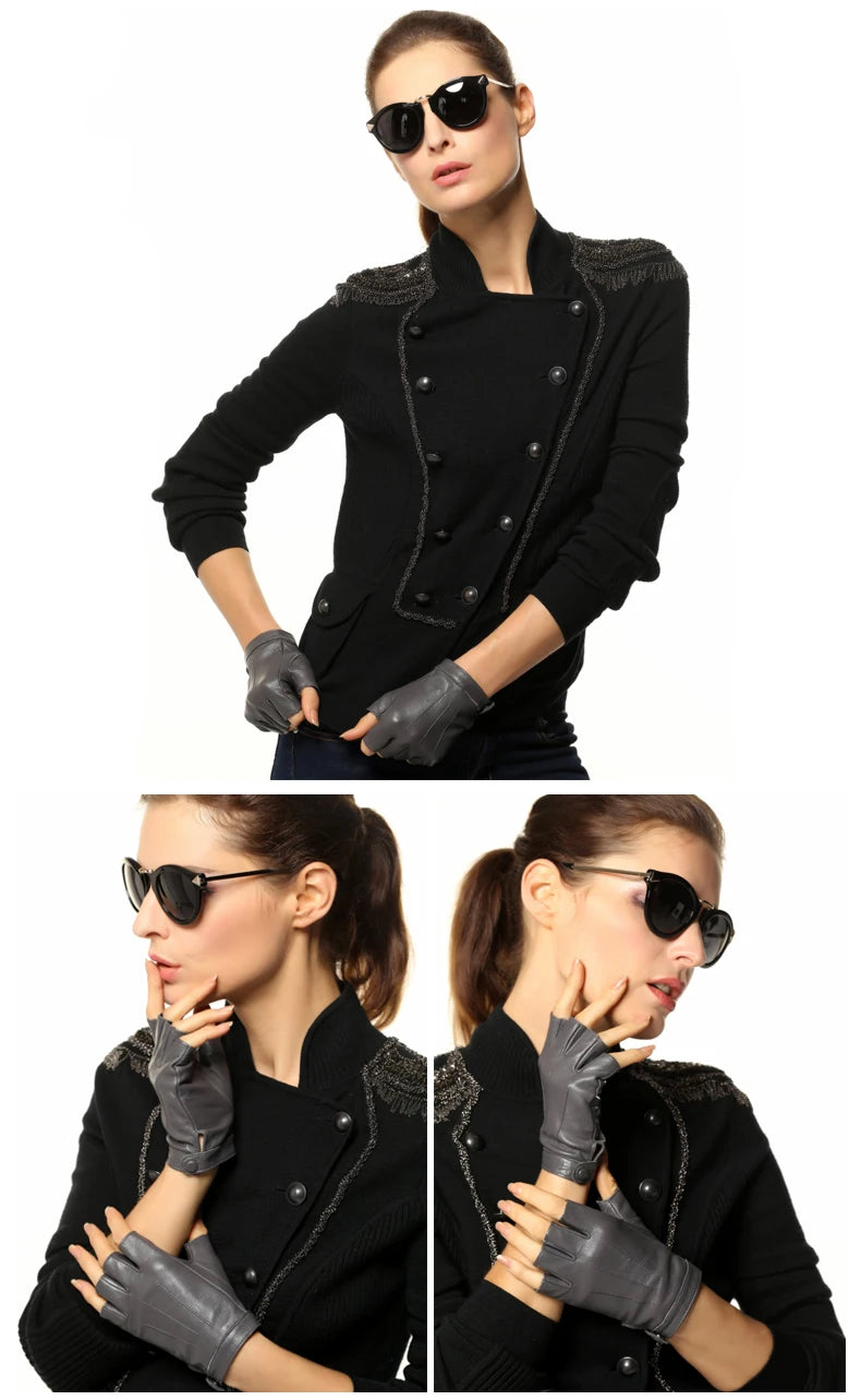 chic street dance elegance: high-grade sheepskin leather fingerless gloves - simple fashion and locomotive style