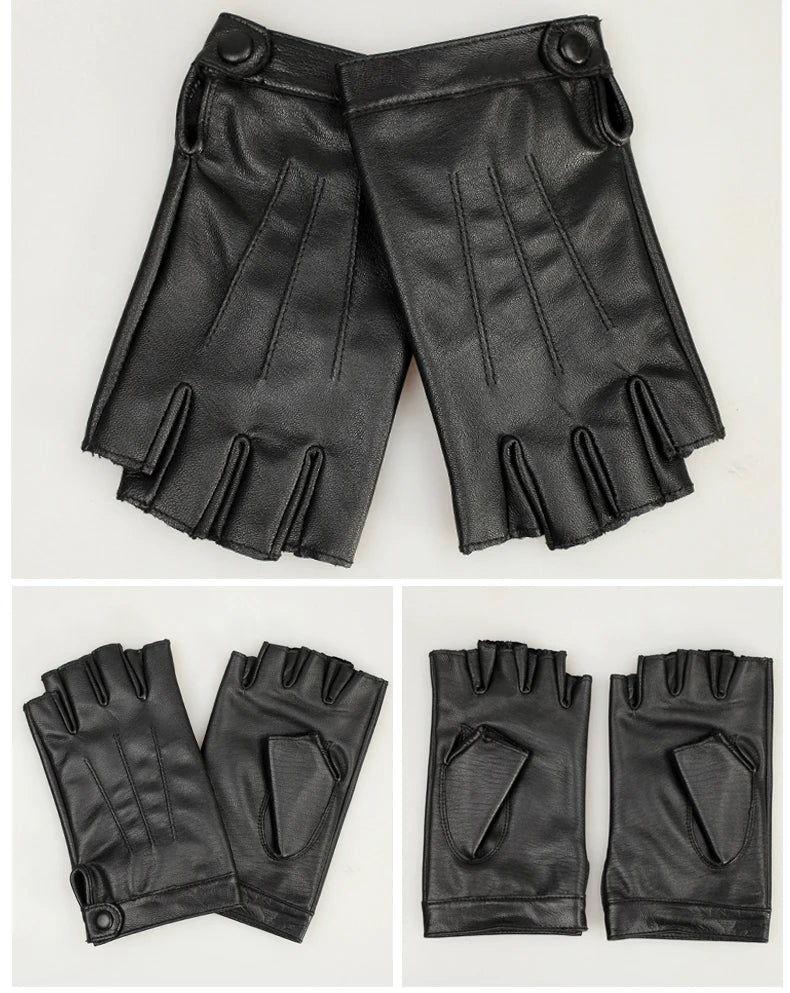 chic street dance elegance: high-grade sheepskin leather fingerless gloves - simple fashion and locomotive style