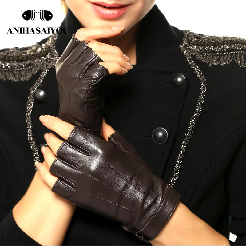 chic street dance elegance: high-grade sheepskin leather fingerless gloves - simple fashion and locomotive style